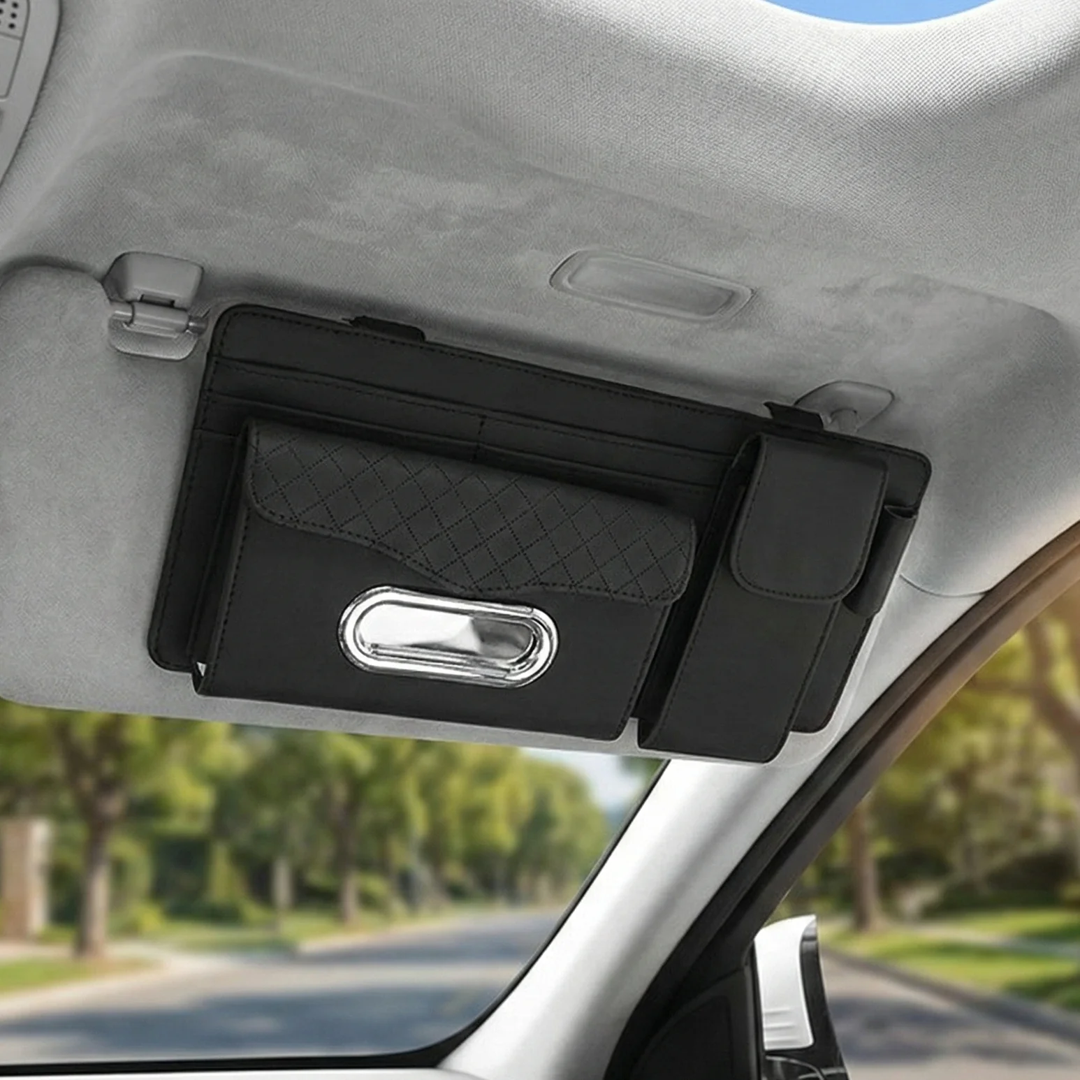 Car Visor Tissue Box with Glasses Clip - Image 4