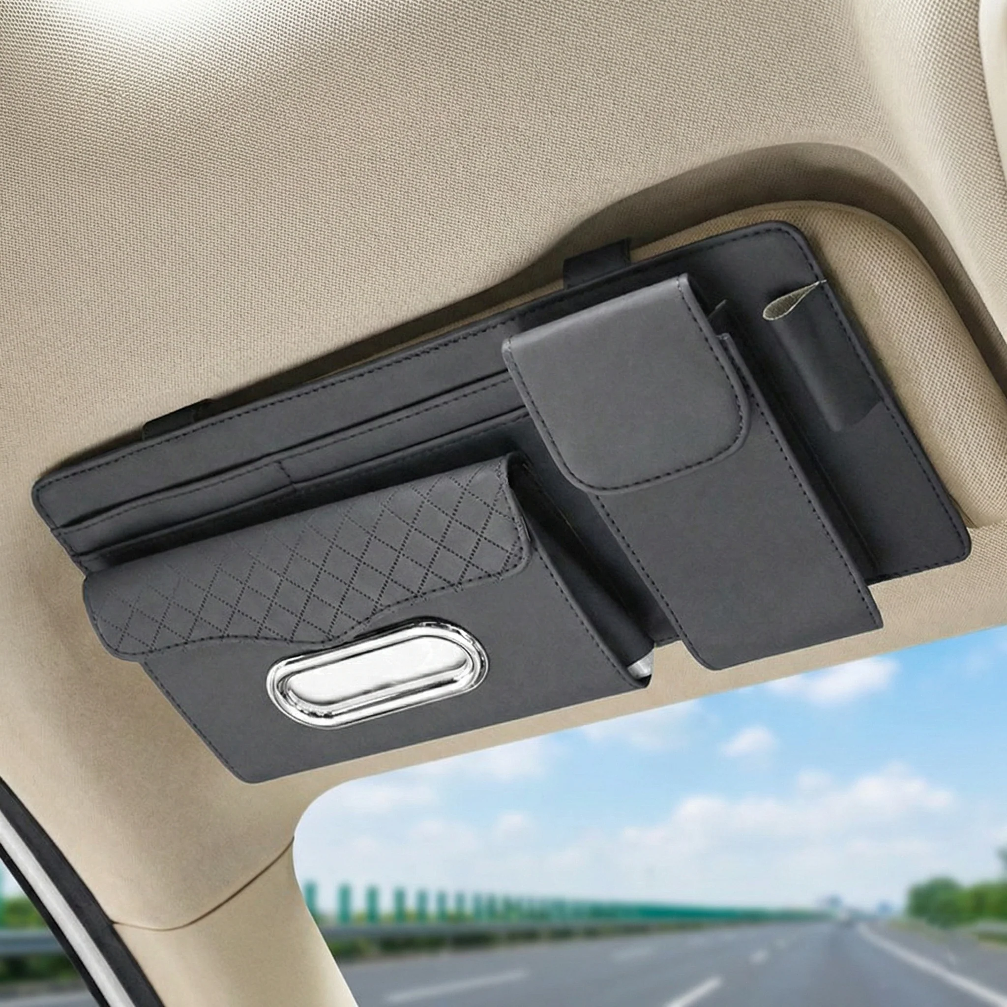 Car Visor Tissue Box with Glasses Clip - Image 5