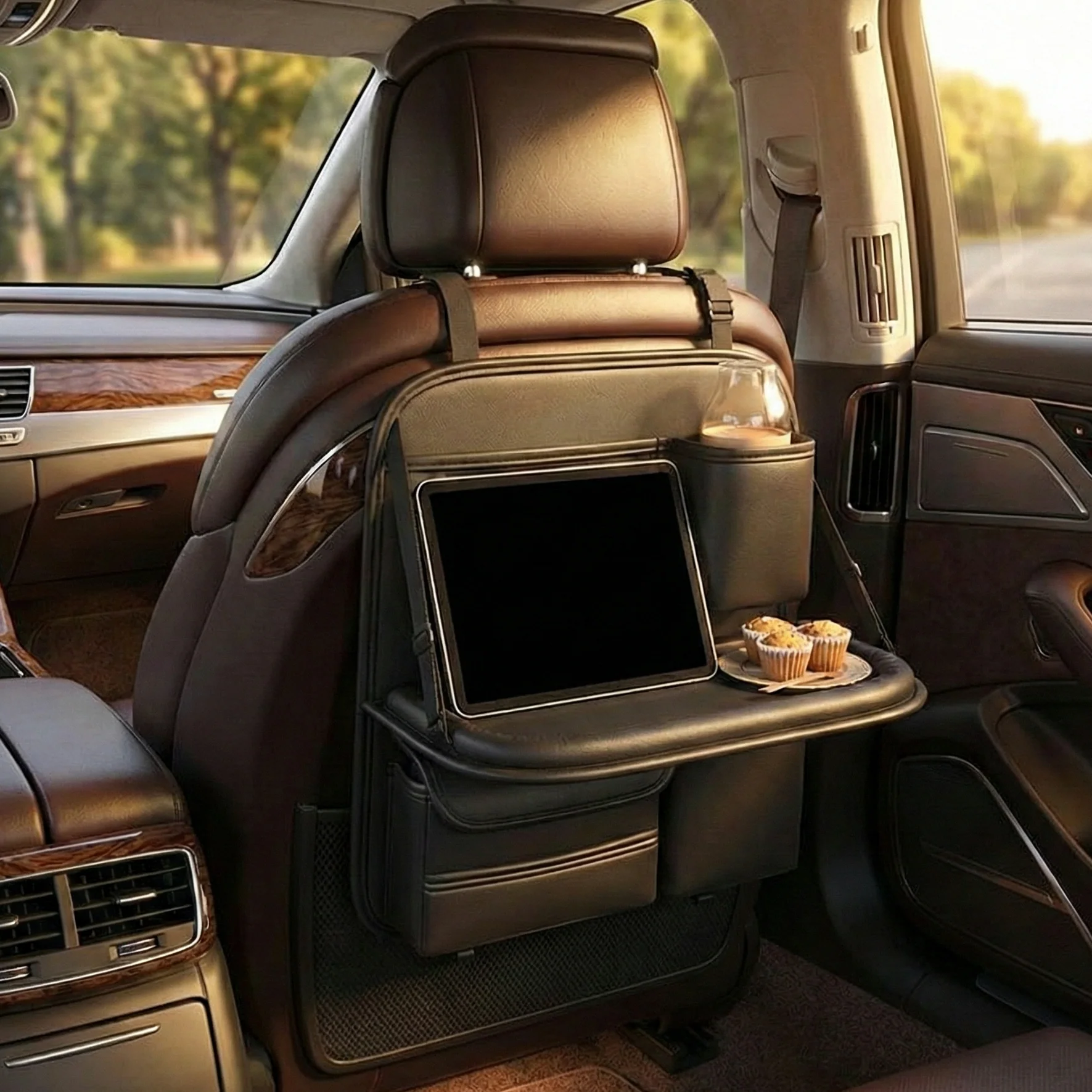 Foldable Car Backseat Organizer with Tray Table - Image 5