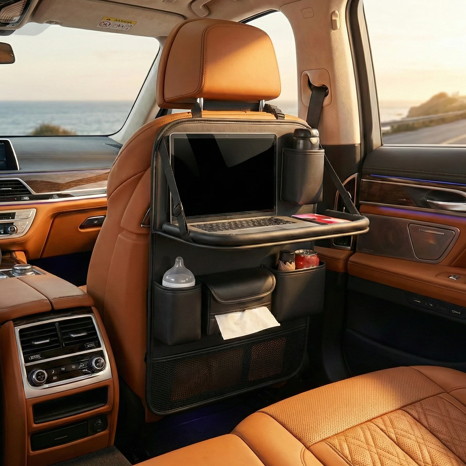 Foldable Car Backseat Organizer with Tray Table - Image 6